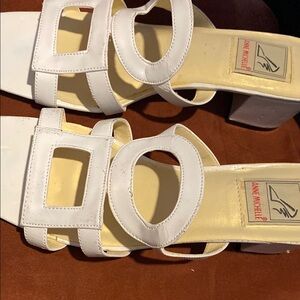 Anne Michelle White Heeled Sandals with Geometric Straps